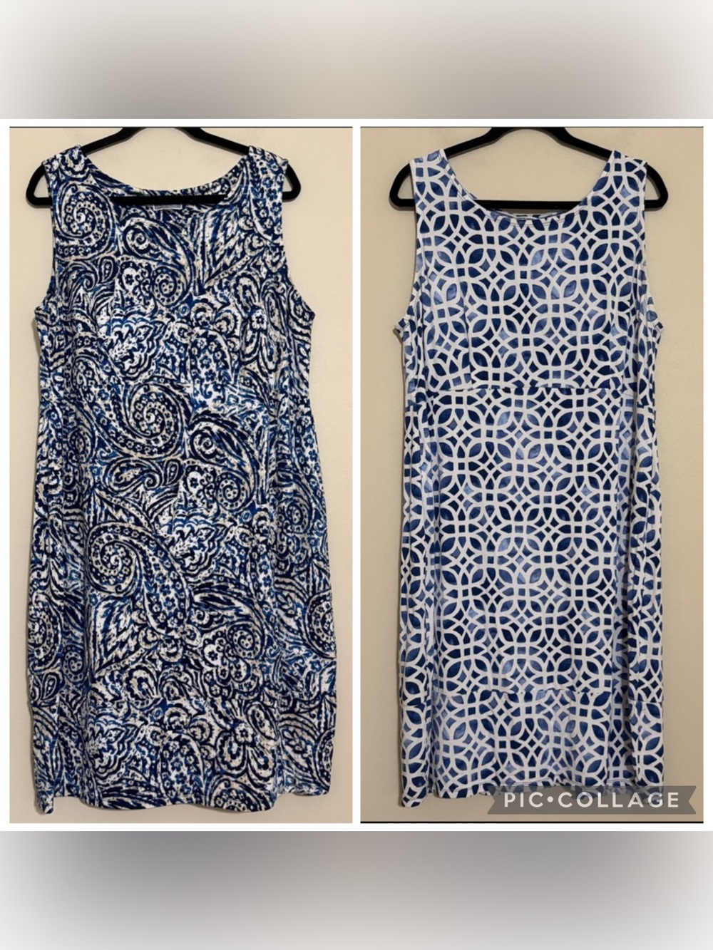 JM Collection Blue and White Geometric Midi Dress women 1X stretch office casual